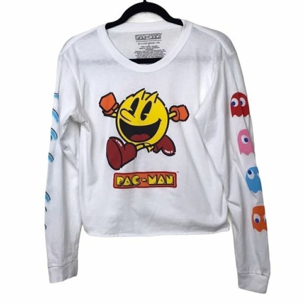PacMan White Long Sleeve Japanese Graphic Tee T Shirt Small